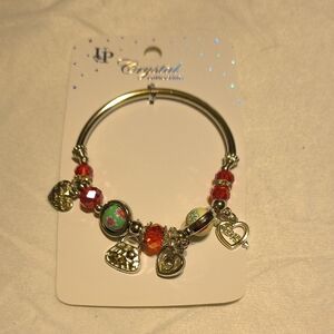 Bangle Silvertone Charm Bracelet